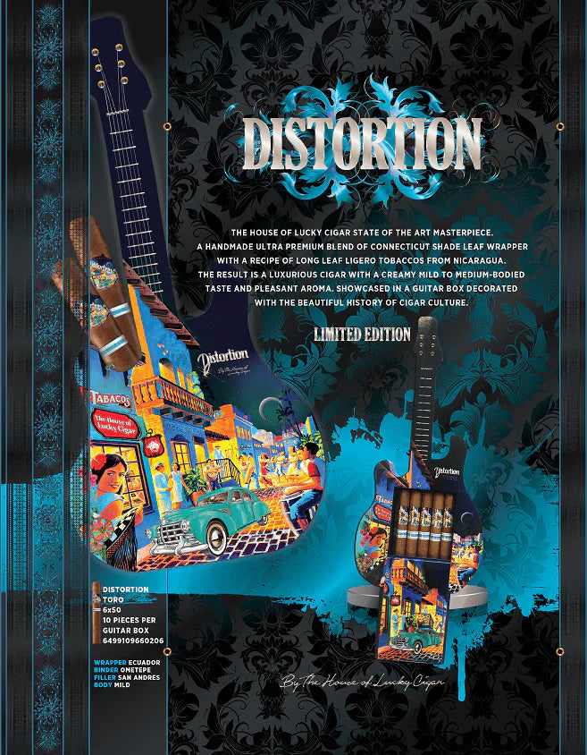 Lucky Cigar - Distortion Cigars Guitar Box Of 10 - 6" x 50 Toro