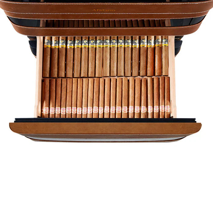humidifier cabinet with open drawer full of premium cigars from cigar inc