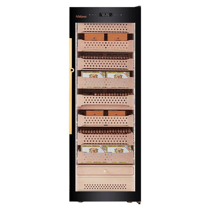 High end cigar humidor with touchscreen, app and fingerprint access