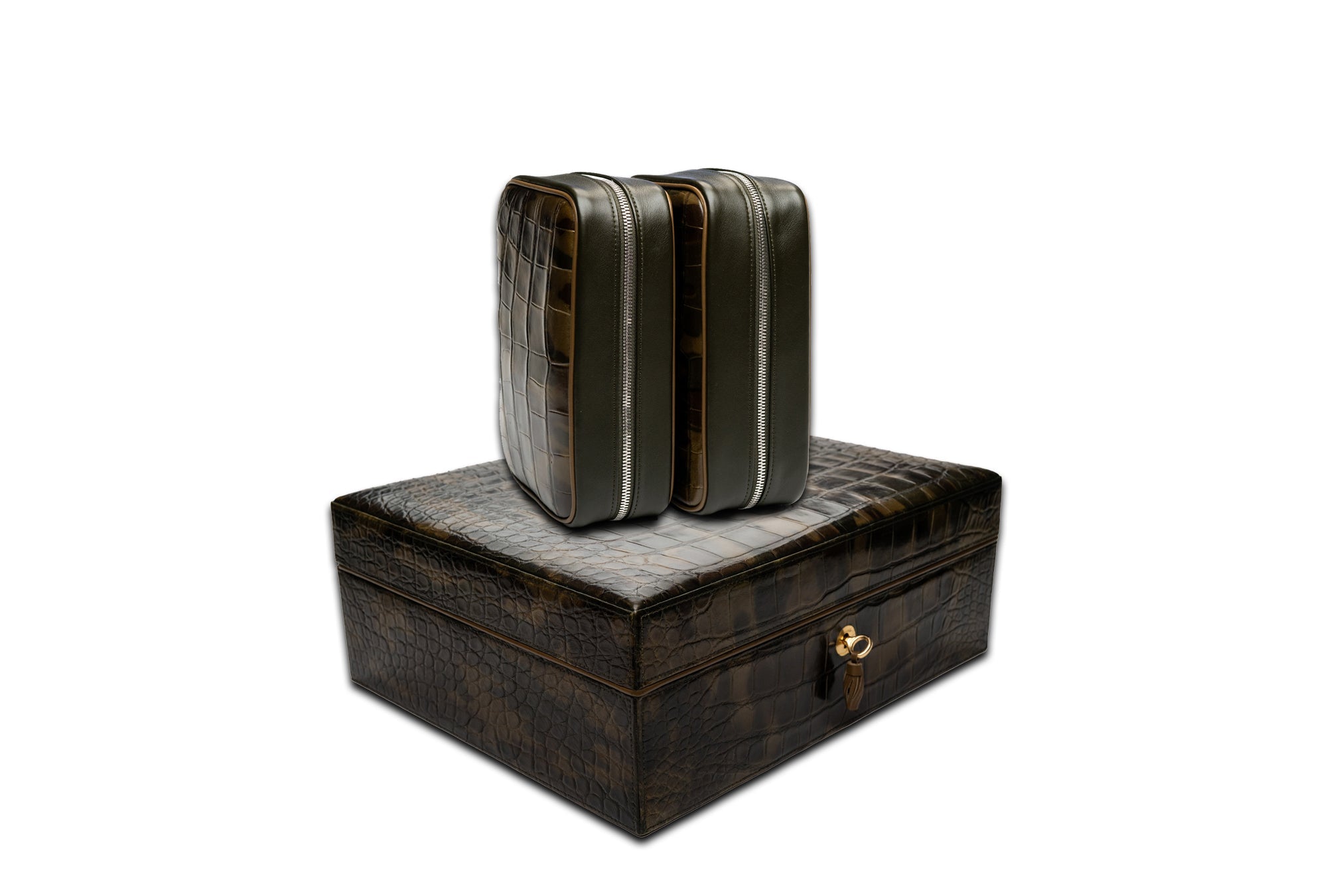 Luxury alligator skin cigar travel case