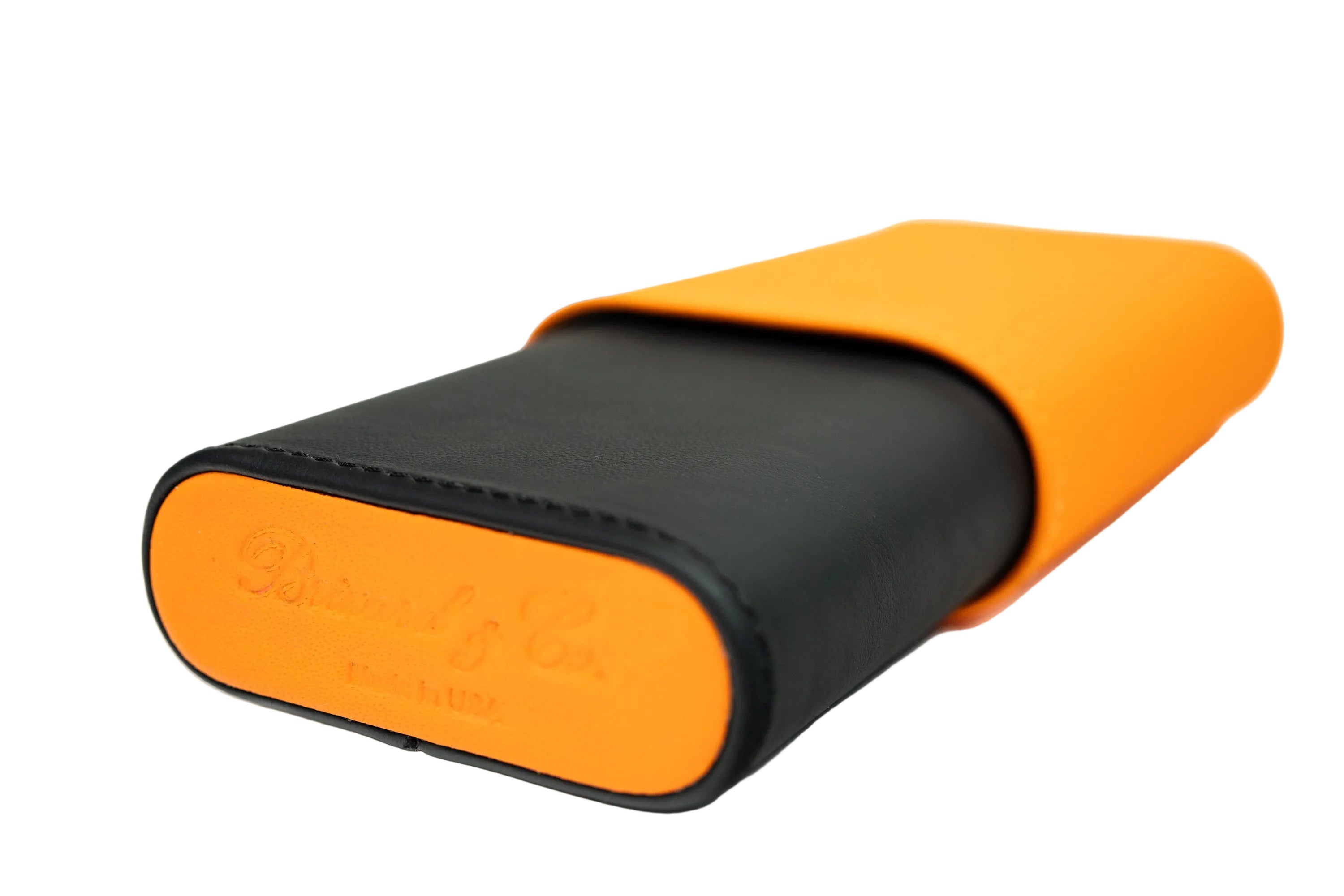 Brizard & Co – “Show Band” 3 Cigar Case – Racing Black Bottom & Orange Top – Racing Black & Orange Collection