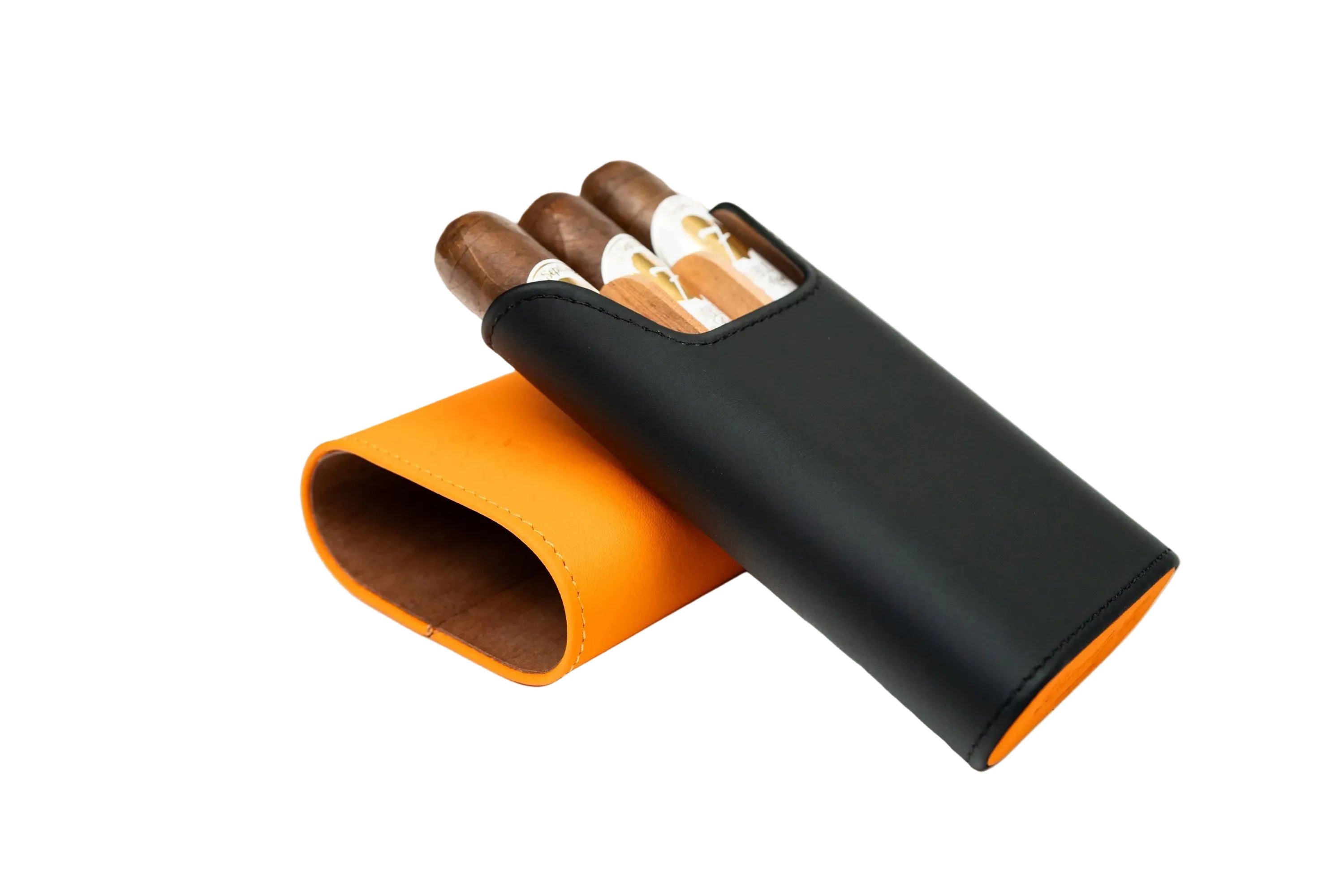 Brizard & Co – “Show Band” 3 Cigar Case – Racing Black Bottom & Orange Top – Racing Black & Orange Collection