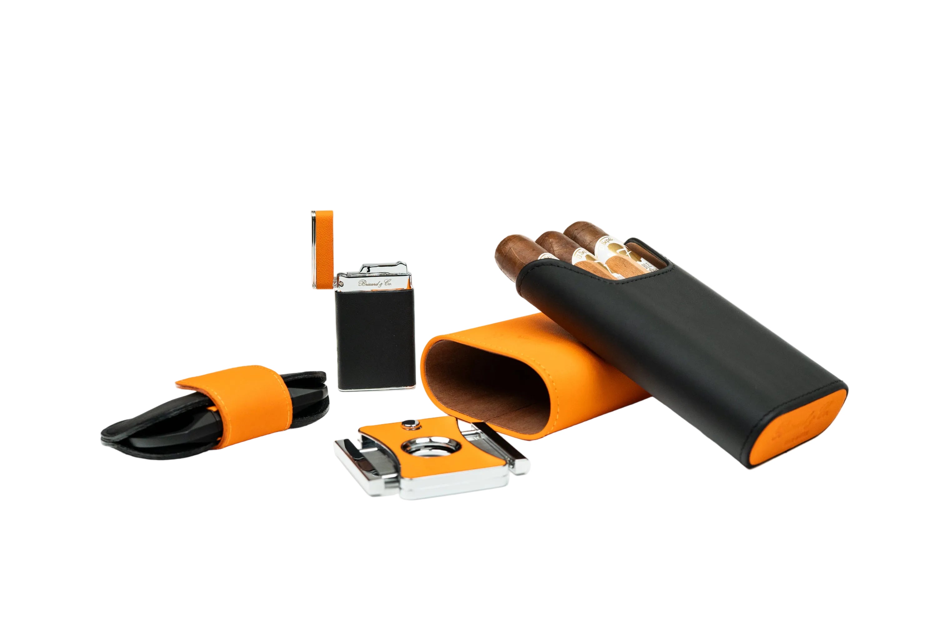 Brizard & Co – “Show Band” 3 Cigar Case – Racing Black Bottom & Orange Top – Racing Black & Orange Collection