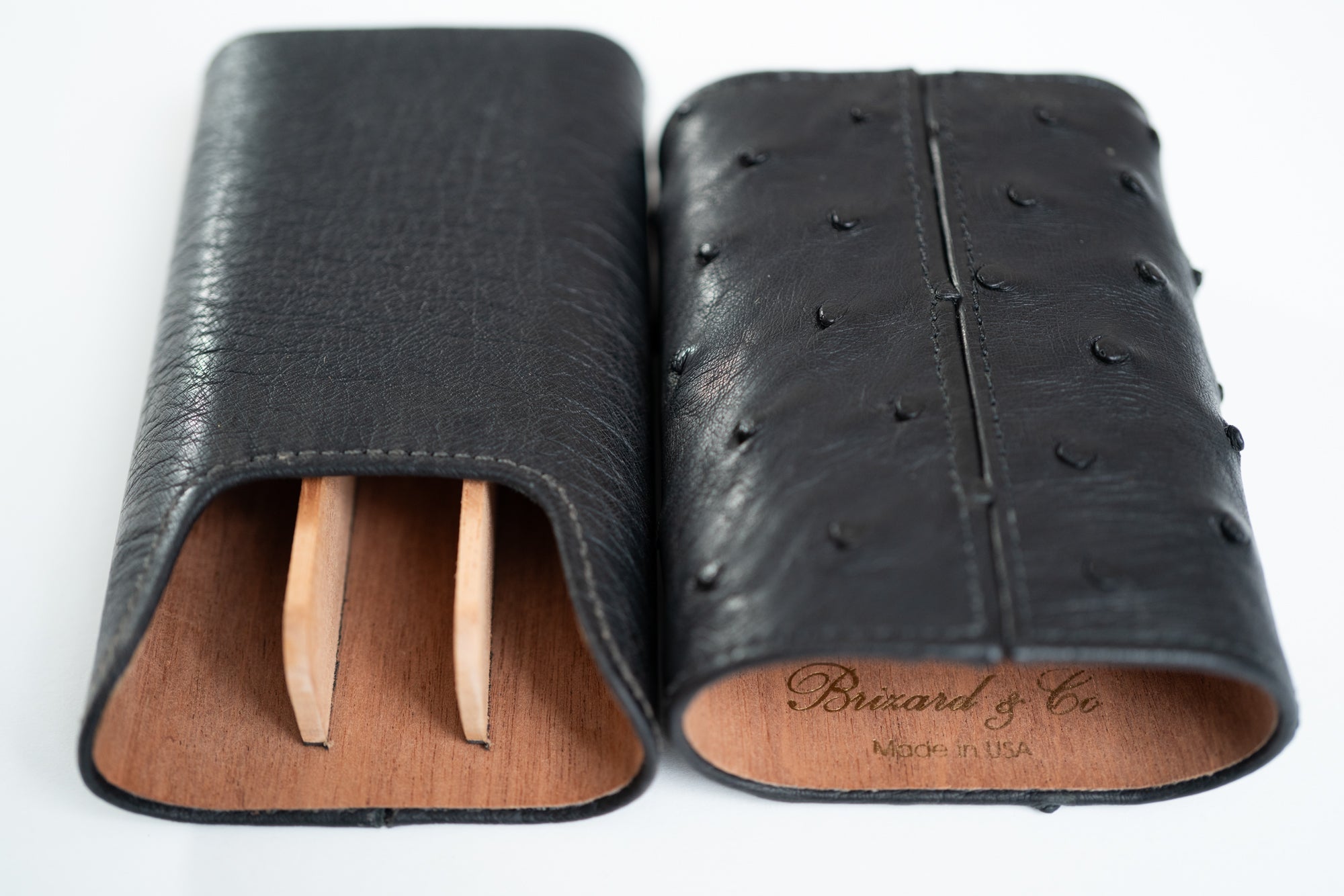 Brizard and co black leather cigar travel case that holds 3 cigars