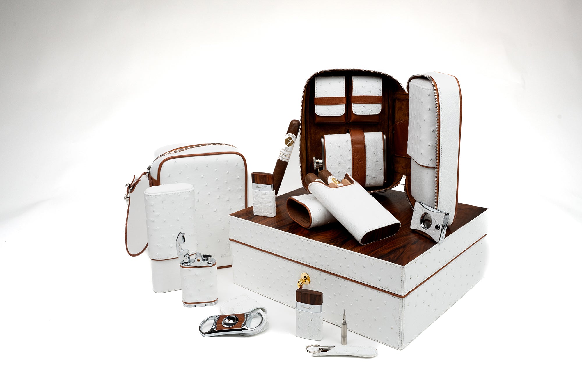 Brizard and Co. Havana Traveler Genuine Ostrich White & Tan Leather