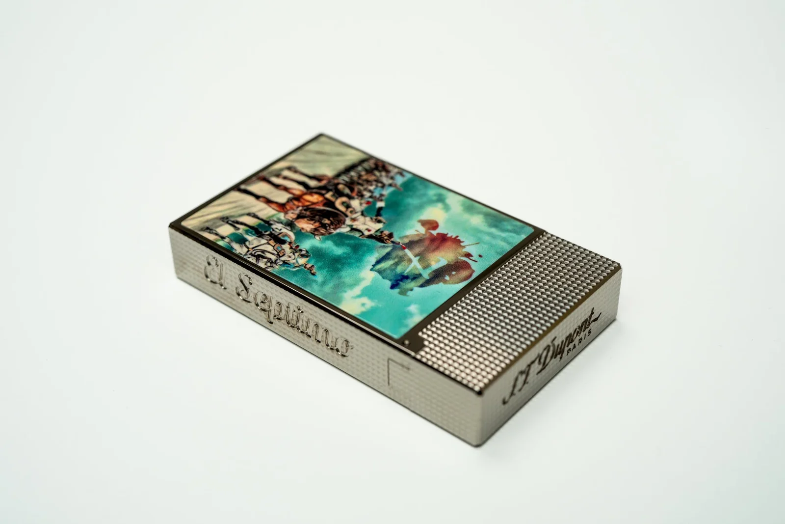 ST Dupont X El Septimo luxury cigar lighter with palladium and diamond head guilloche pattern sold by Cigar Inc