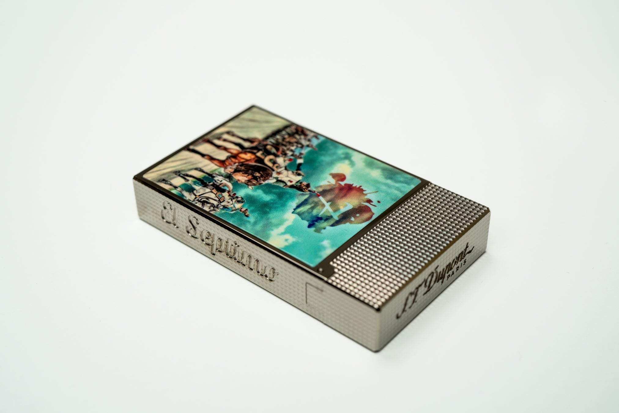 ST Dupont X El Septimo luxury cigar lighter with palladium and diamond head guilloche pattern sold by Cigar Inc