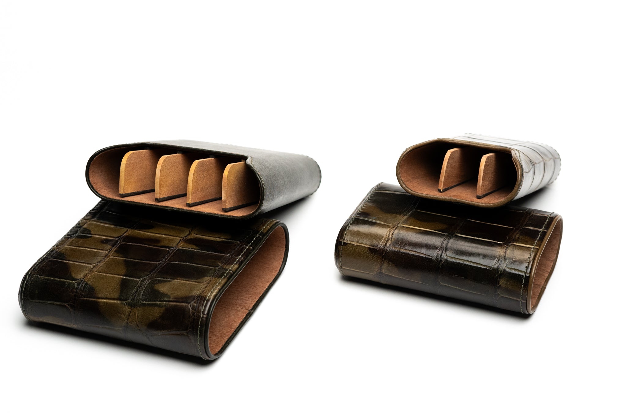 Two 5-cigar cedar lined cases with 4 solid Spanish cedar dividers