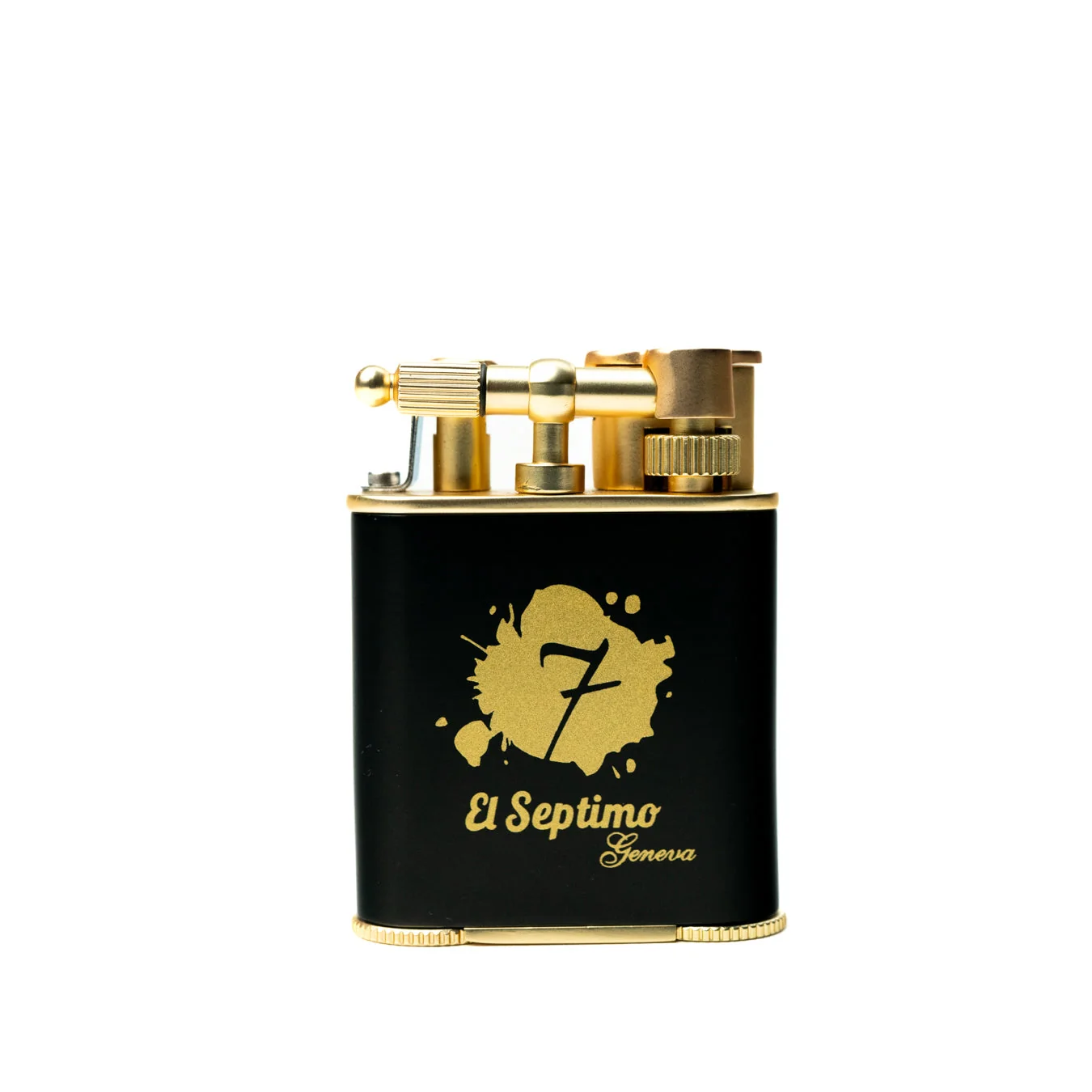 black and gold  El Septimo Double Jet Torch Lighter & Punch, a high-end cigar accessory