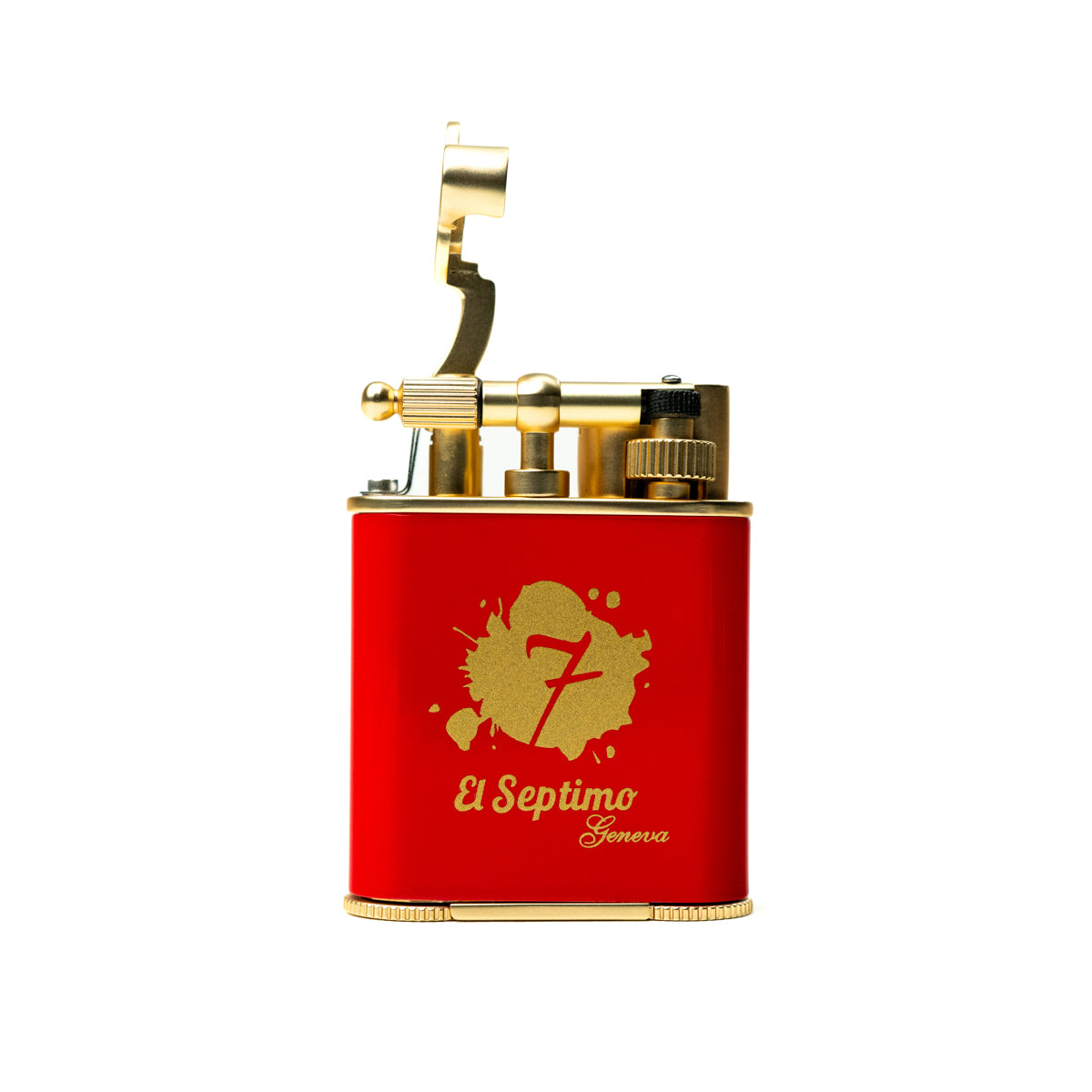 red and gold  El Septimo Double Jet Torch Lighter & Punch, a high-end cigar accessory