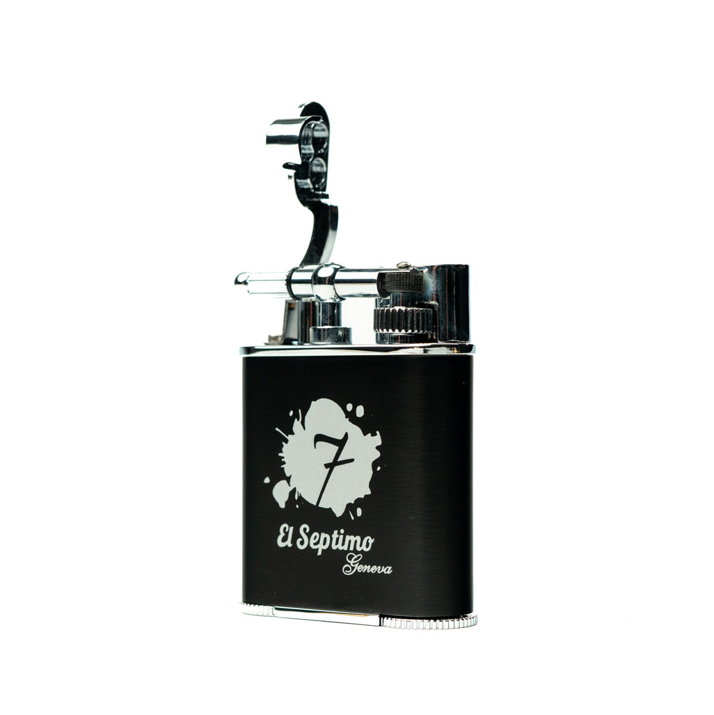black and silver El Septimo Double Jet Torch Lighter & Punch, a high-end cigar accessory