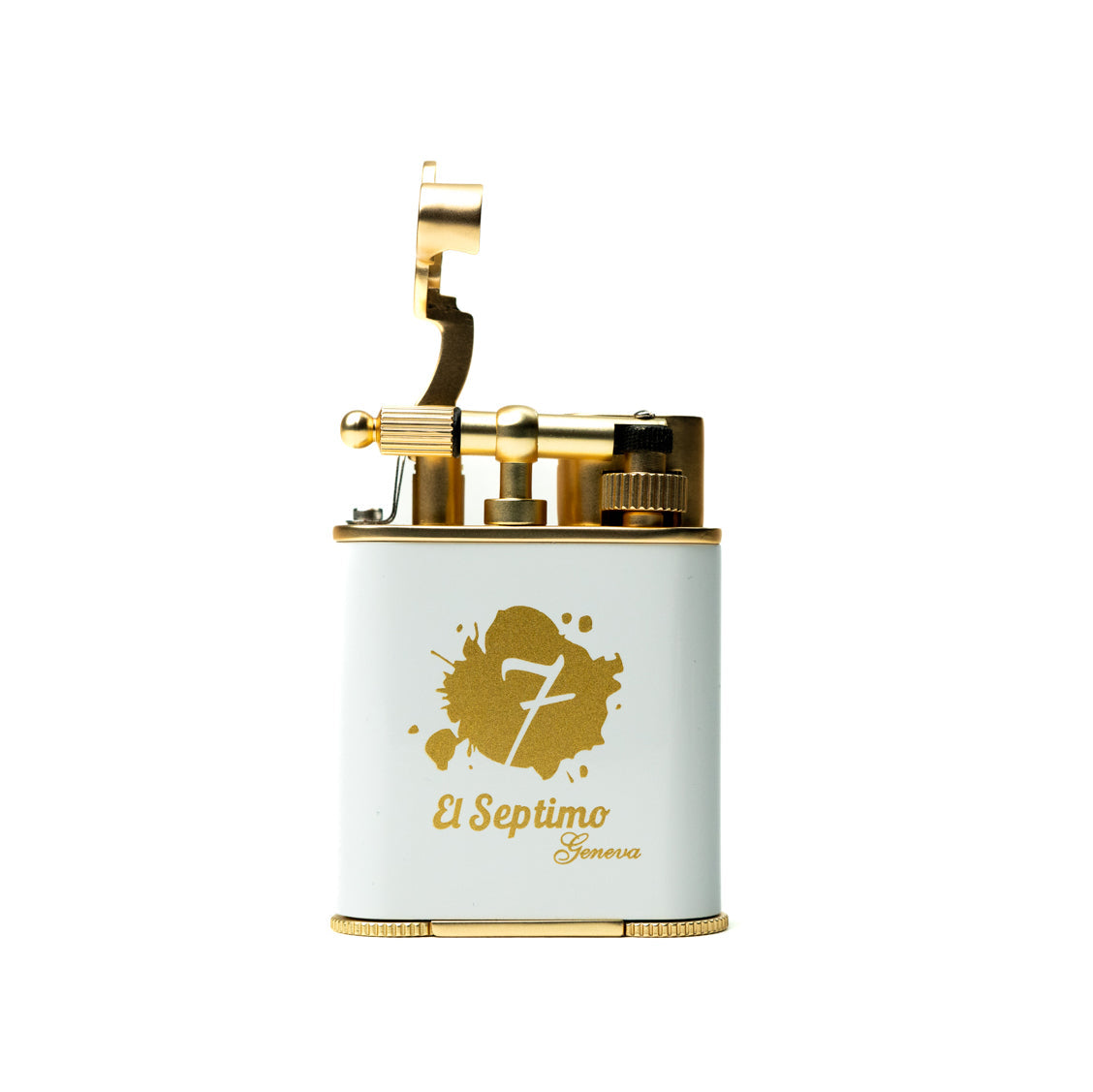 white and gold El Septimo Double Jet Torch Lighter & Punch