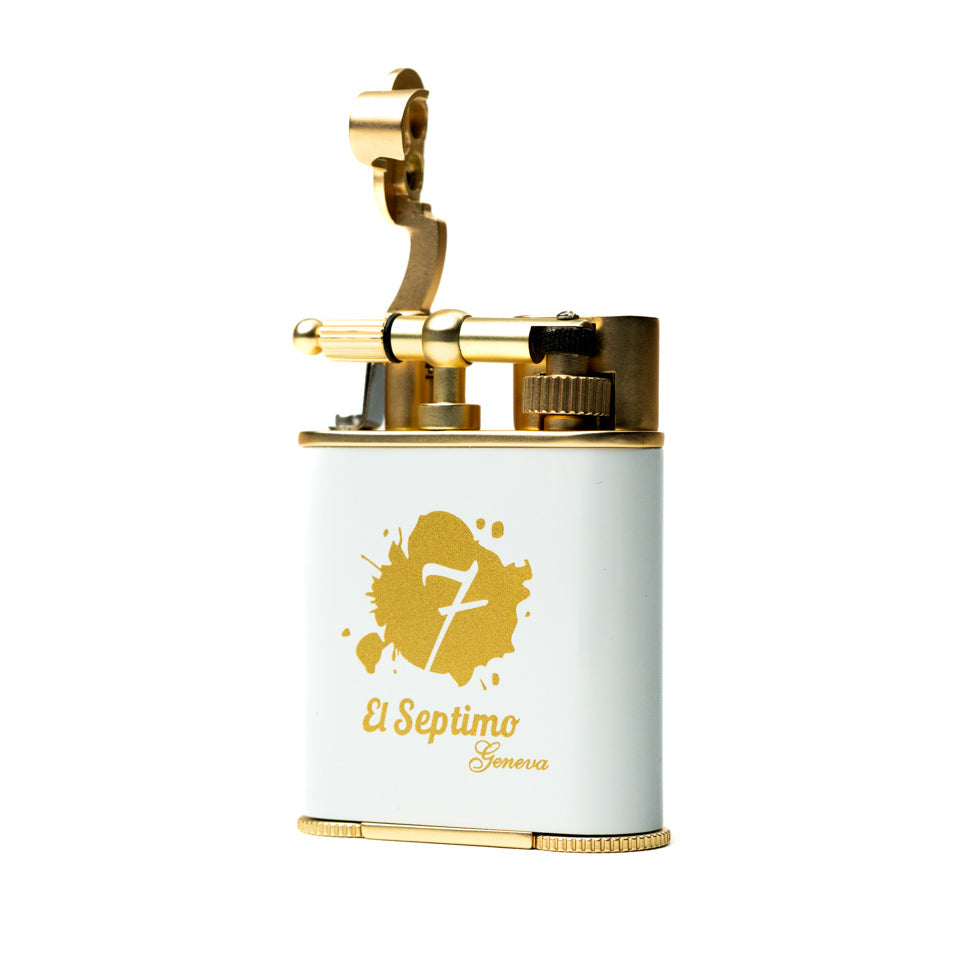 white and gold  El Septimo Double Jet Torch Lighter & Punch