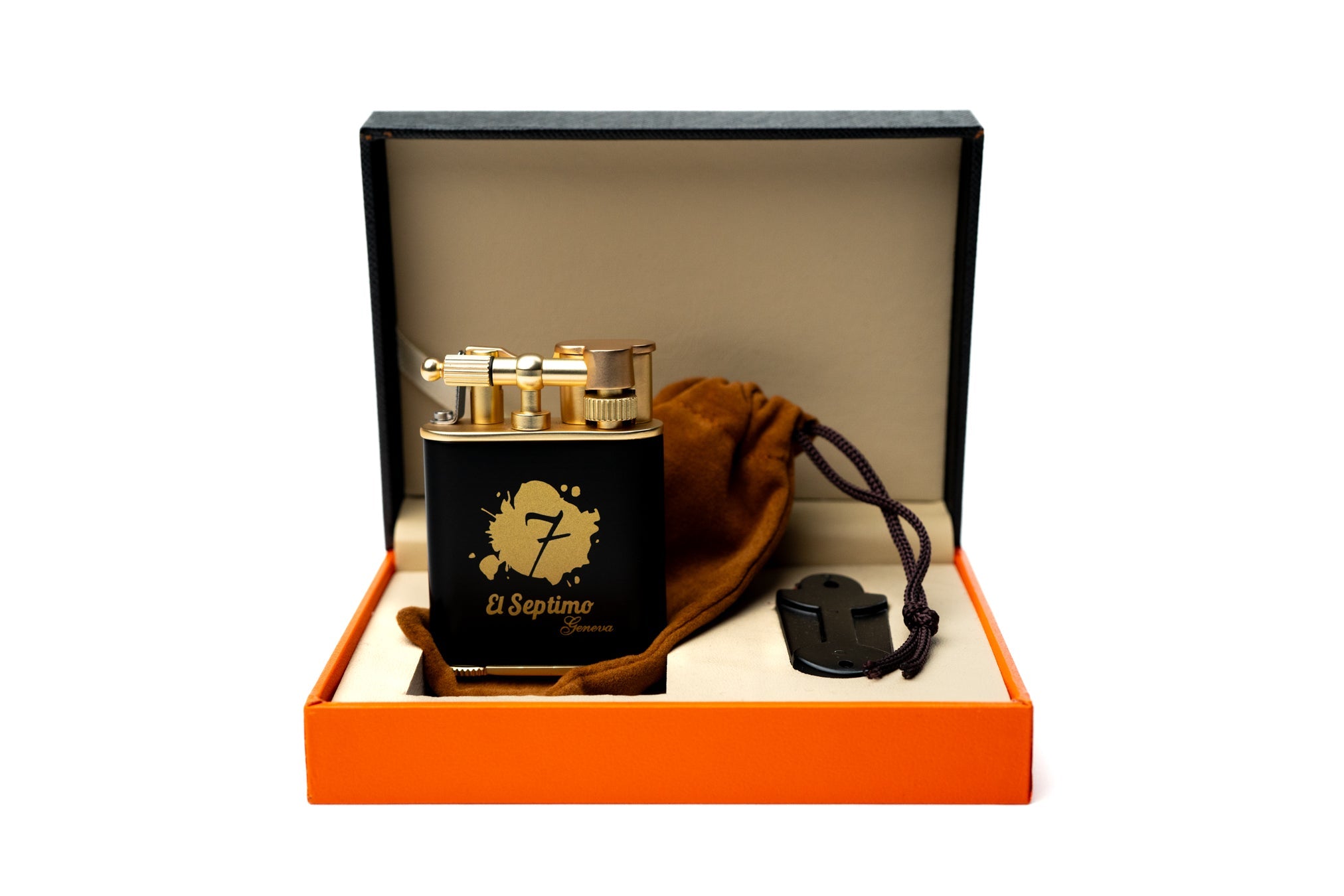 Black and gold  El Septimo Double Jet Torch Lighter & Punch in luxury box