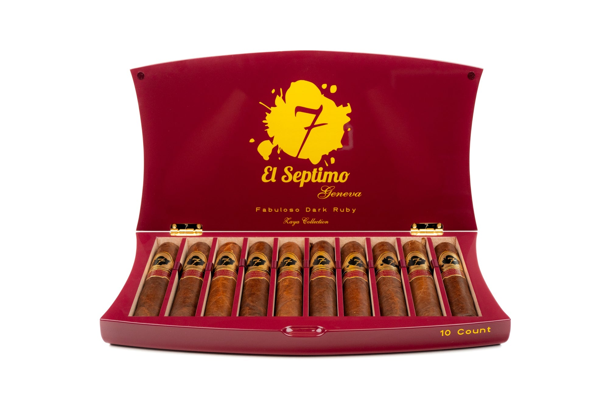 10 count of el septimo fabuloso dark ruby premium cigar in a ruby and gold box