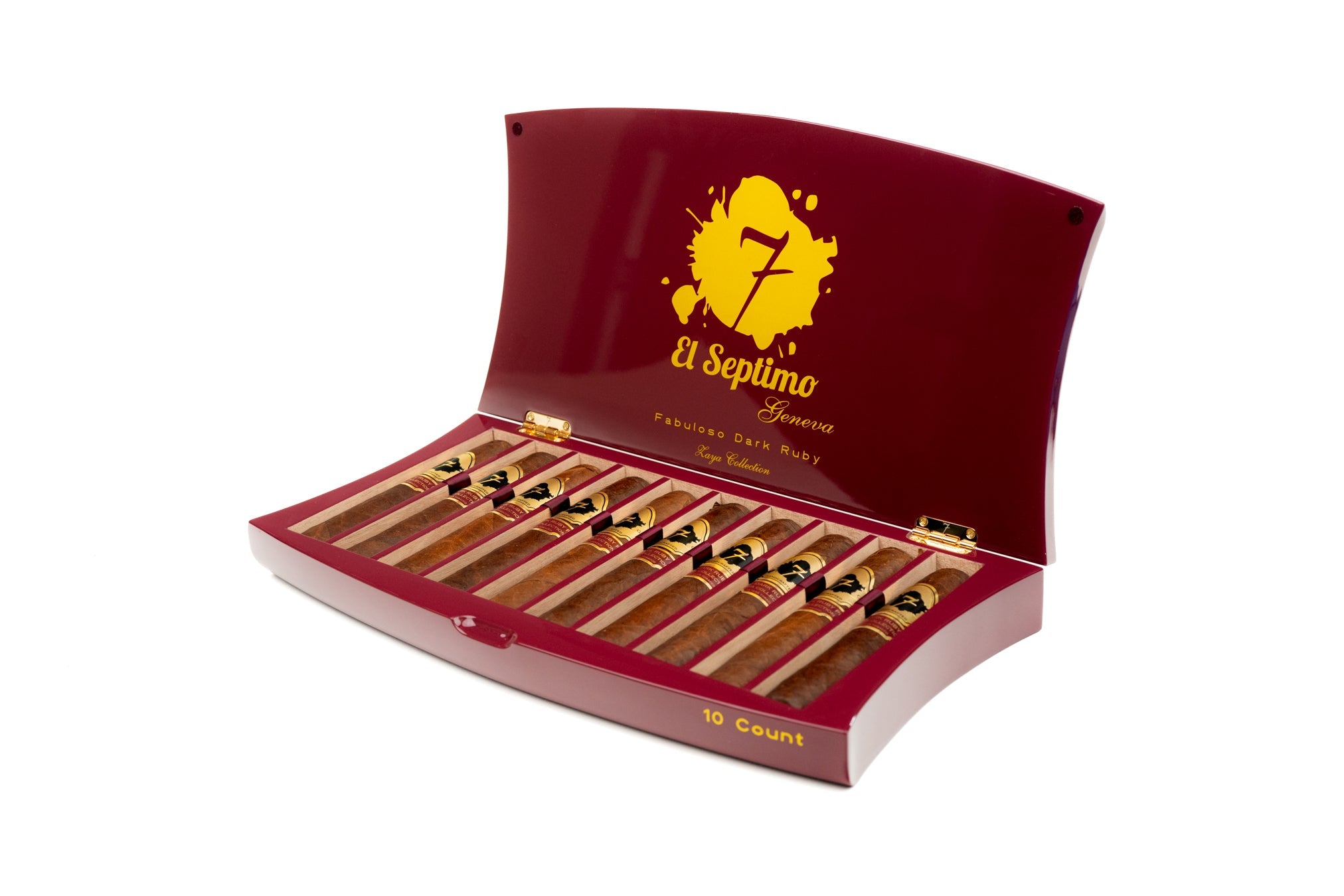 el septimo fabuloso dark ruby premium cigar in a ruby and gold box
