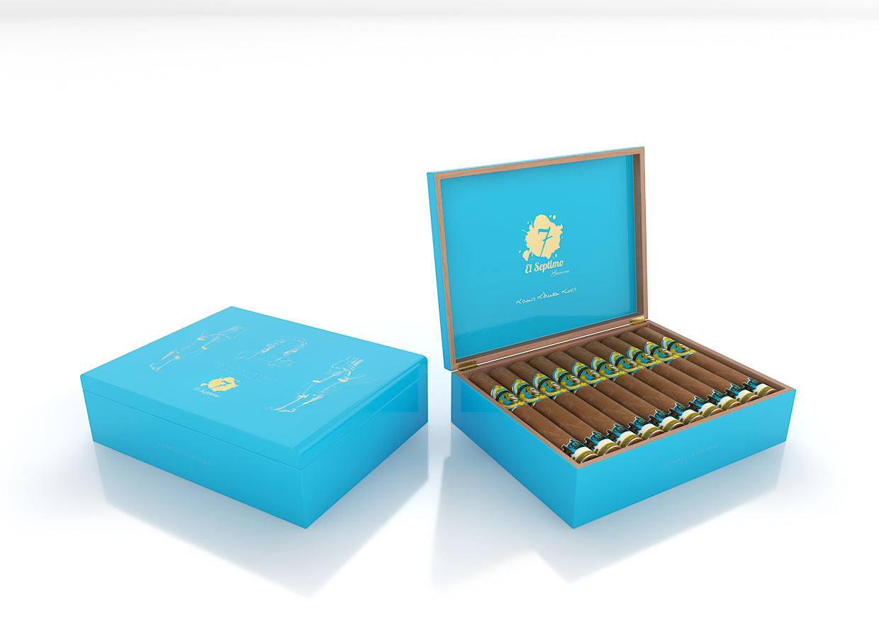 open blue and gold box of El Septimo Alexander_Connecticut cigars