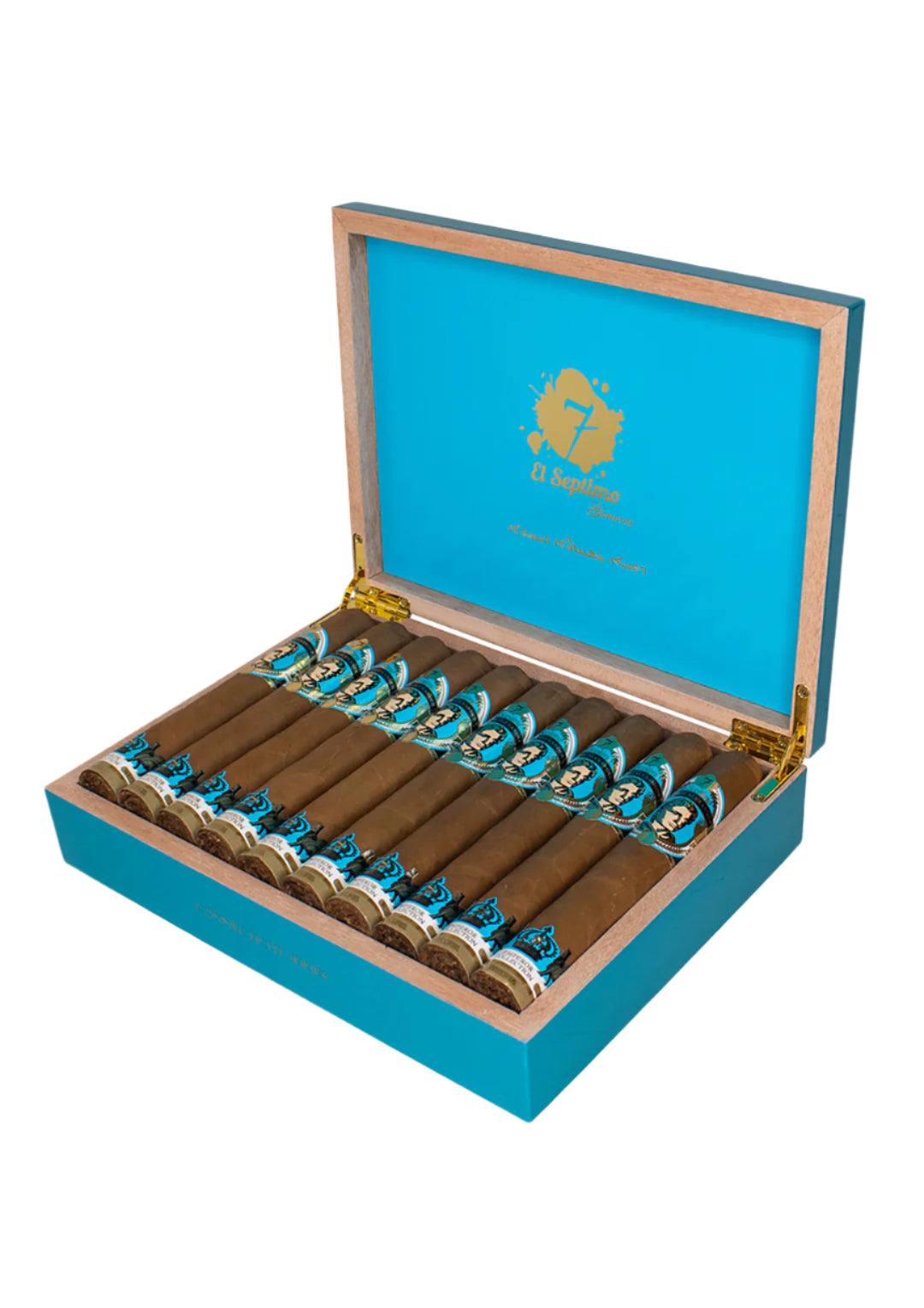 open blue and gold box of 10  El Septimo Alexander Connecticut cigars