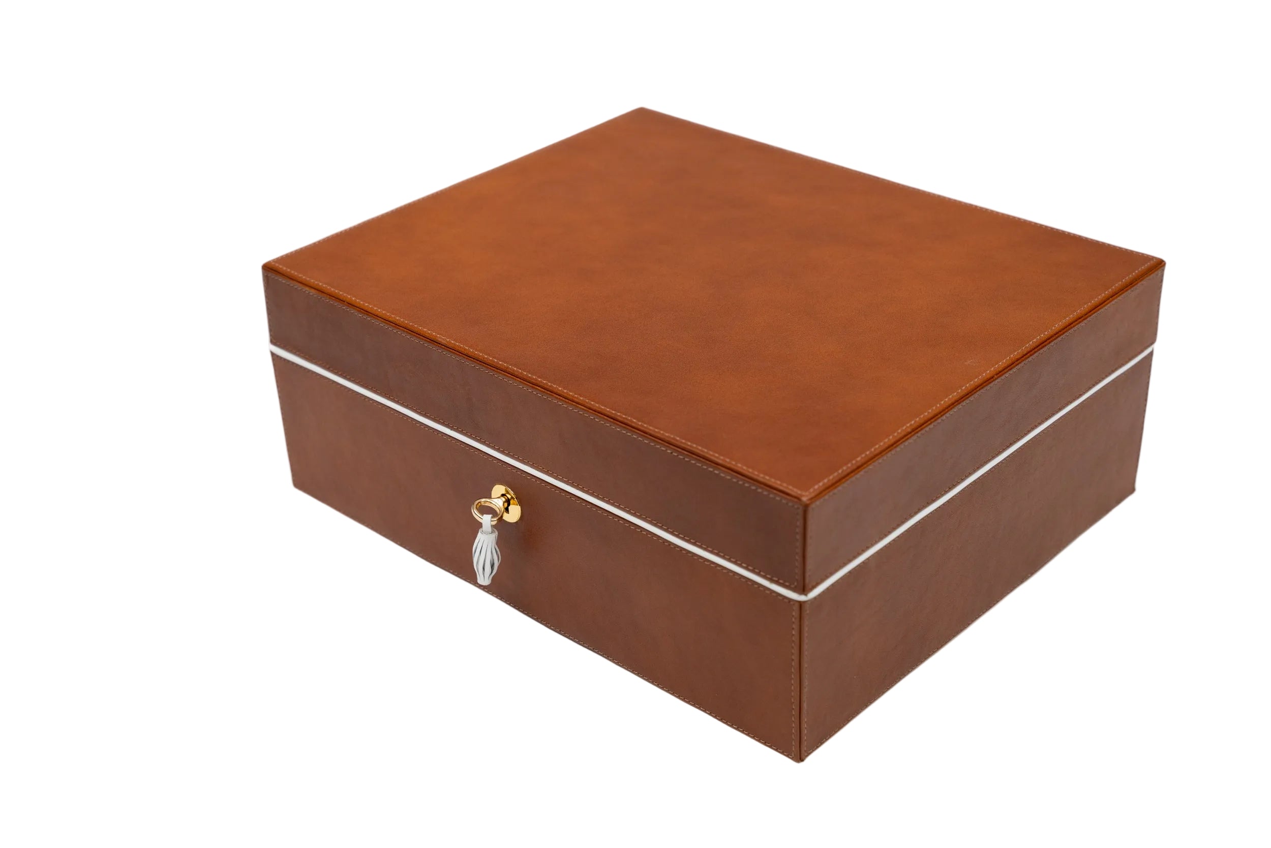 Brizard & Co – “Airflow” Cigar Humidor (30/40 Count) - Whisky Calf Leather & White Collection