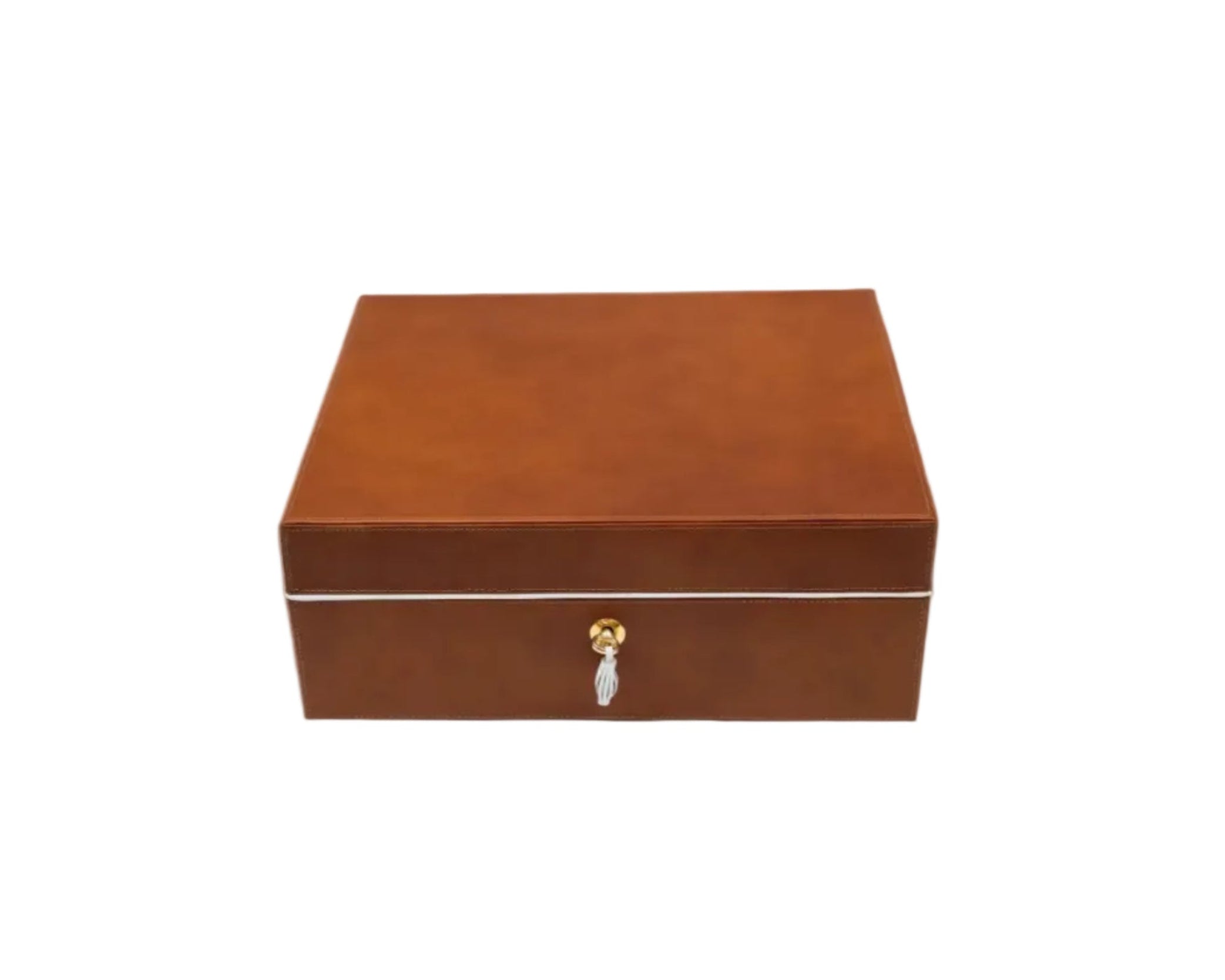 Brizard & Co – “Airflow” Cigar Humidor (70/80 Count) - Whisky Calf Leather & White Collection