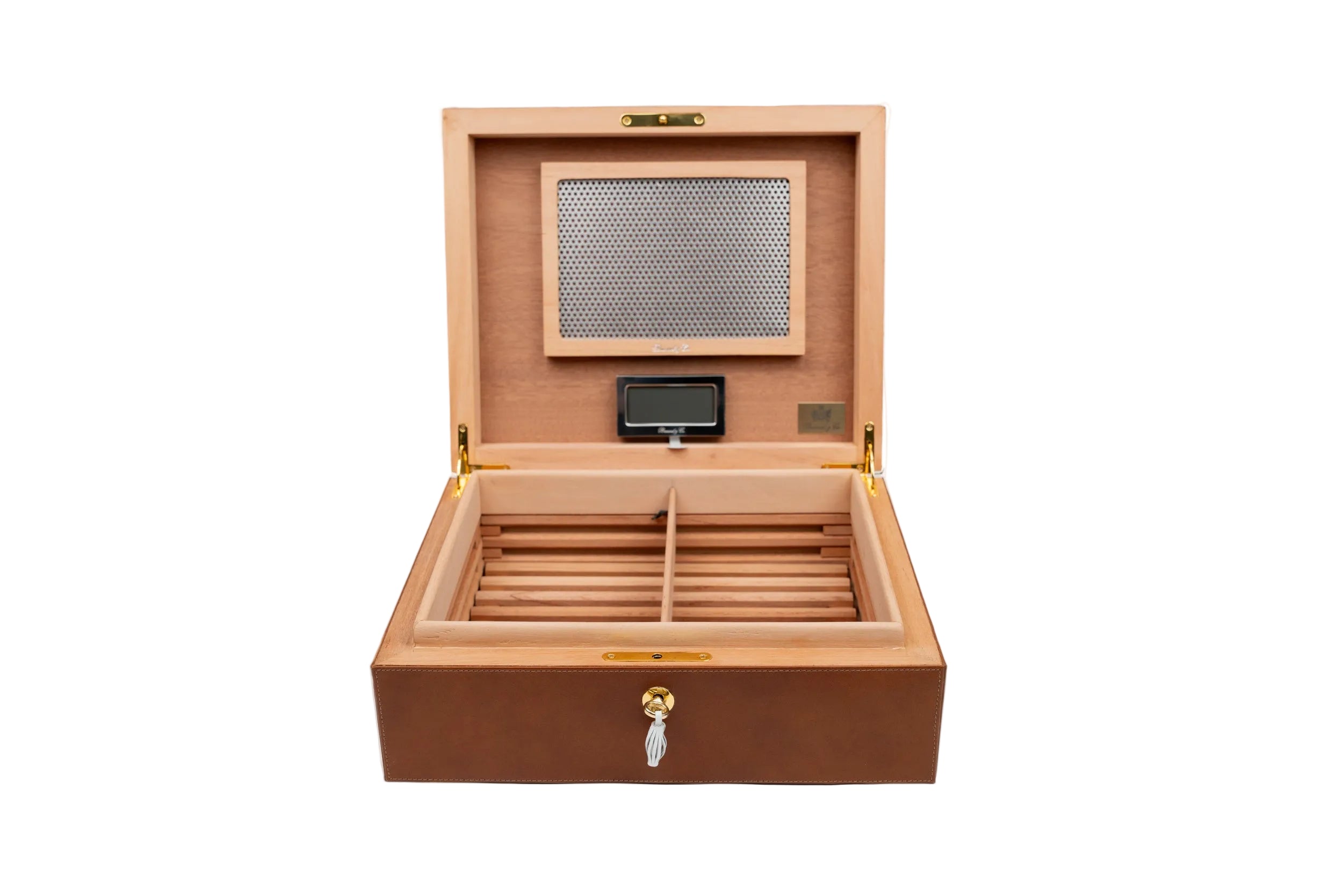 Brizard & Co – “Airflow” Cigar Humidor (70/80 Count) - Whisky Calf Leather & White Collection