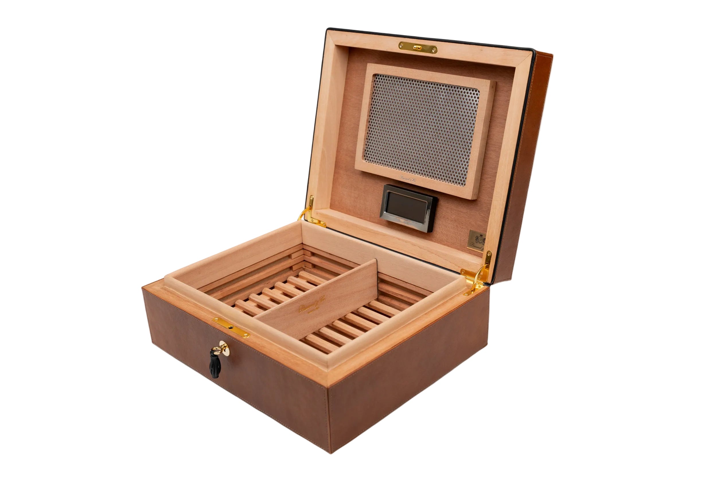 Brizard & Co – “Airflow” Cigar Humidor (30/40 Count) - Whisky Calf Leather & Black Collection