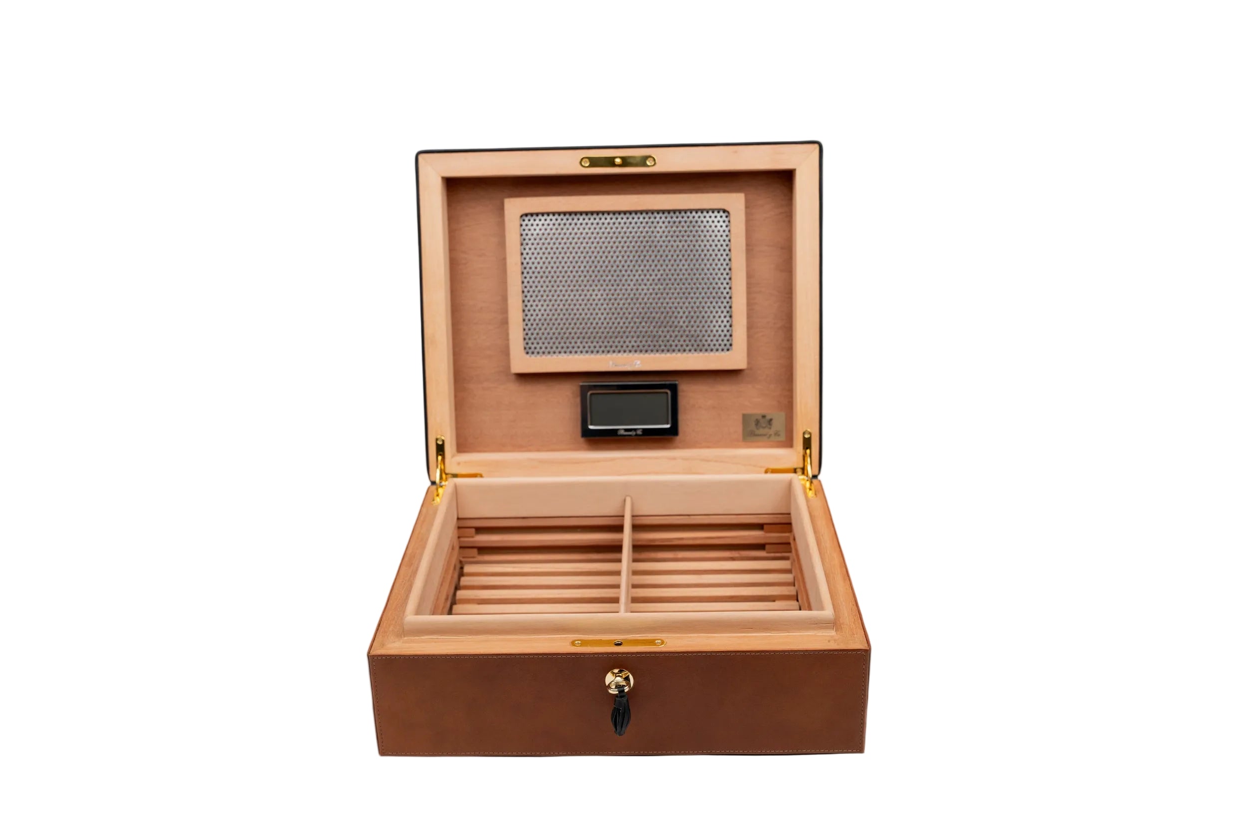 Brizard & Co – “Airflow” Cigar Humidor (70/80 Count) - Whisky Calf Leather & Black Collection