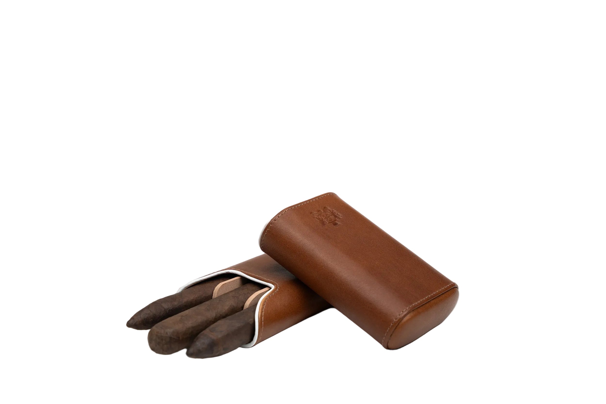 Brizard & Co – Show Band 3 Cigar Case Gordo – Whisky Calf Leather & White