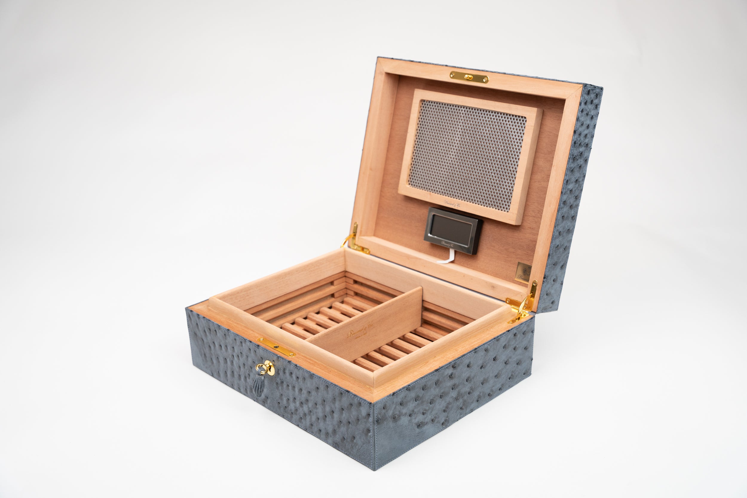 Brizard and Co - "Airflow" Humidor  , Genuine Ostrich Bruciato Denim