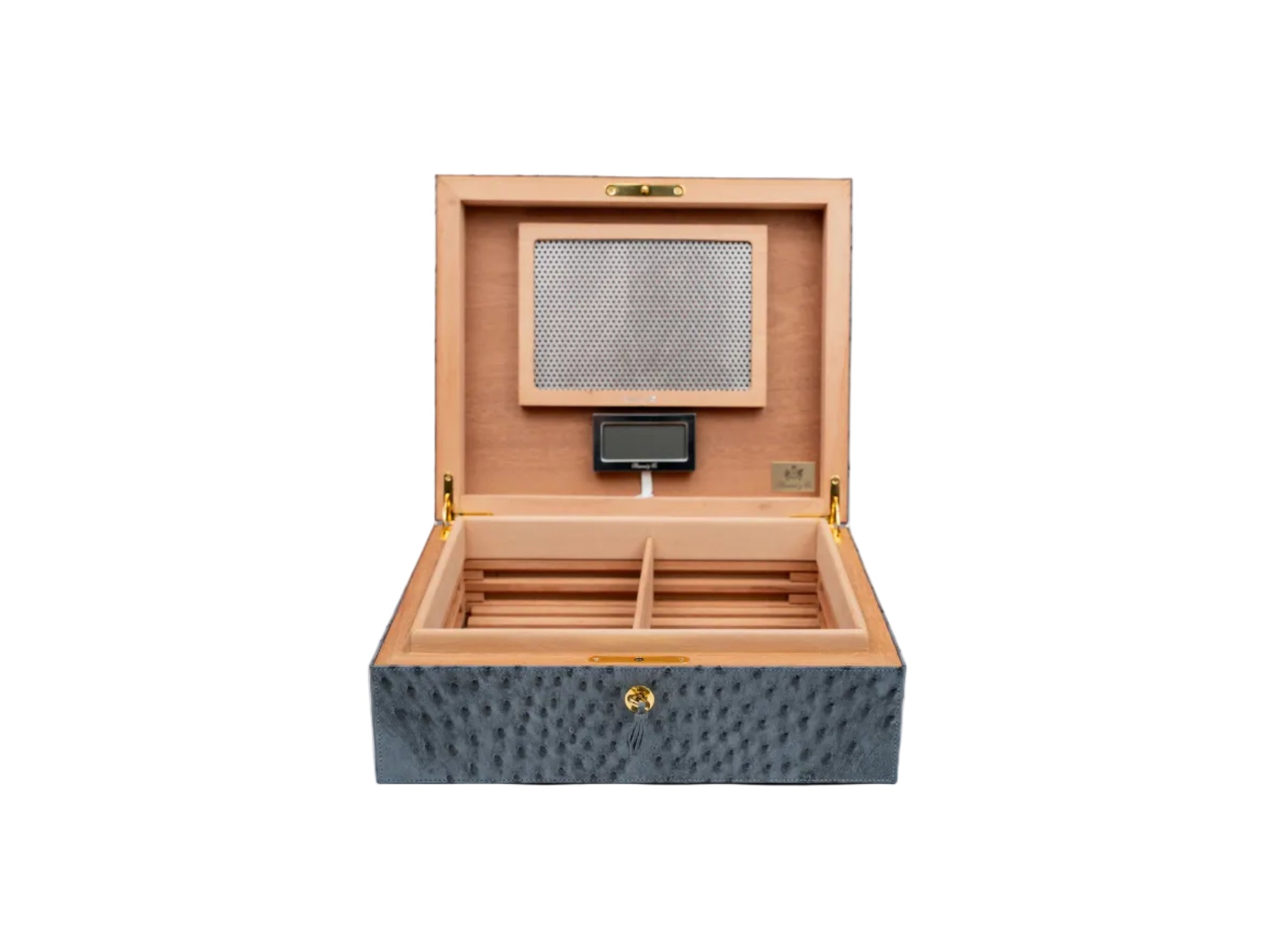 Brizard & Co - "Airflow" Cigar Humidor (60/70) - Genuine Ostrich Bruciato Denim
