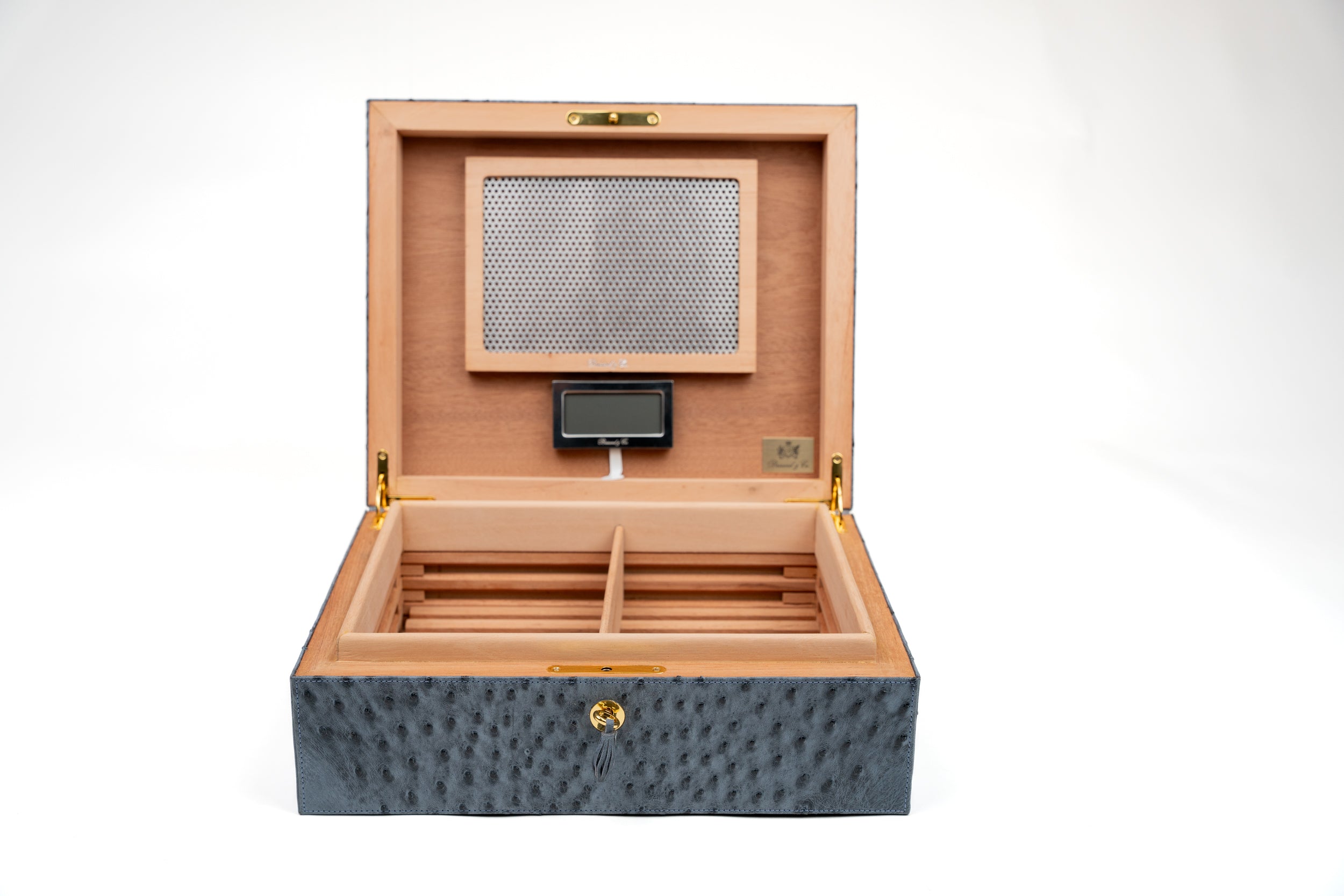Brizard and Co - "Airflow" Humidor  , Genuine Ostrich Bruciato Denim