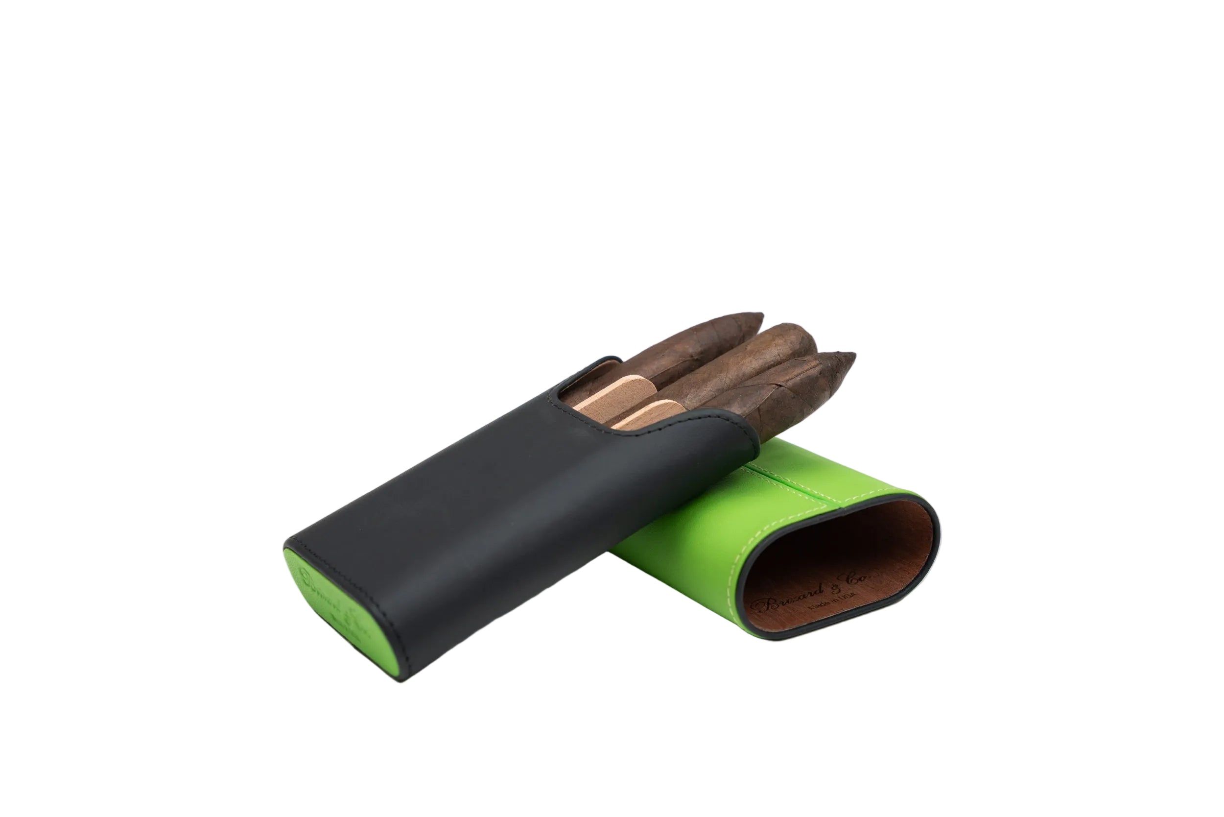 Brizard & Co – “Show Band” 3 Cigar Case – Racing Black & Lime Green Collection