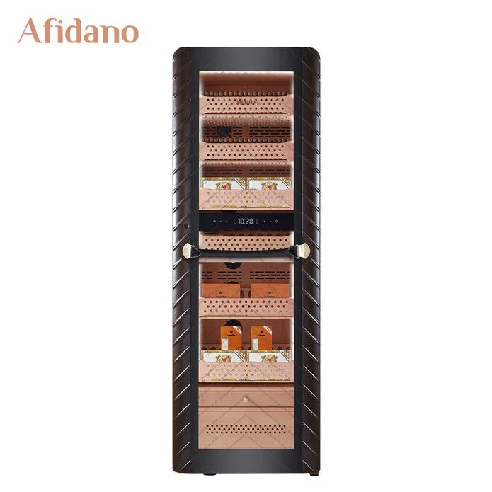 Afidano electric humidor with Spanish cedar drawers and open door view