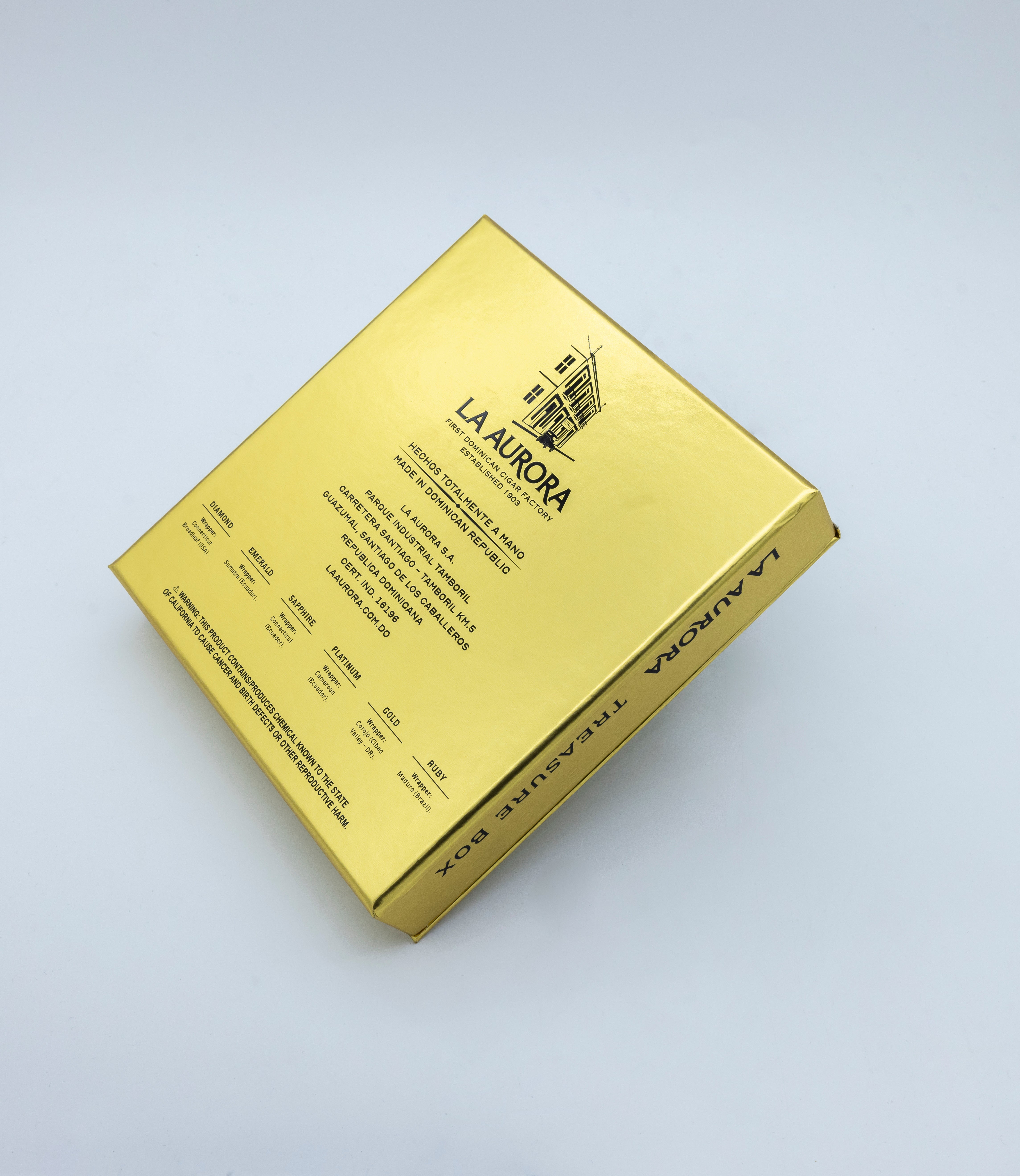 side view of La Aurora Preferidos Treasure Box cigar sampler