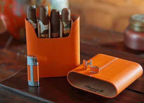 Brizard & Co “Show Band” 5 Cigar Case Travel Humidor – Orange Leather