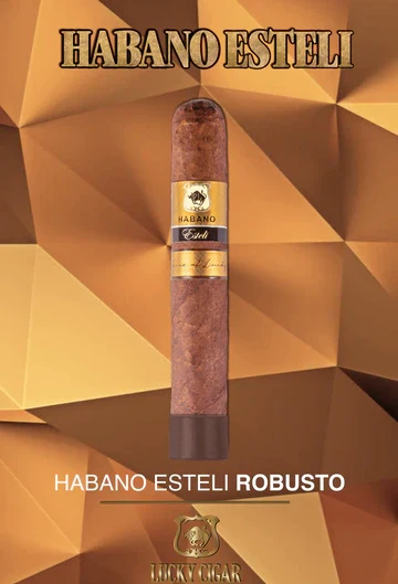 Habano Esteli by Lucky Cigar. Brown, slender cigar with brown and gold wrapper.