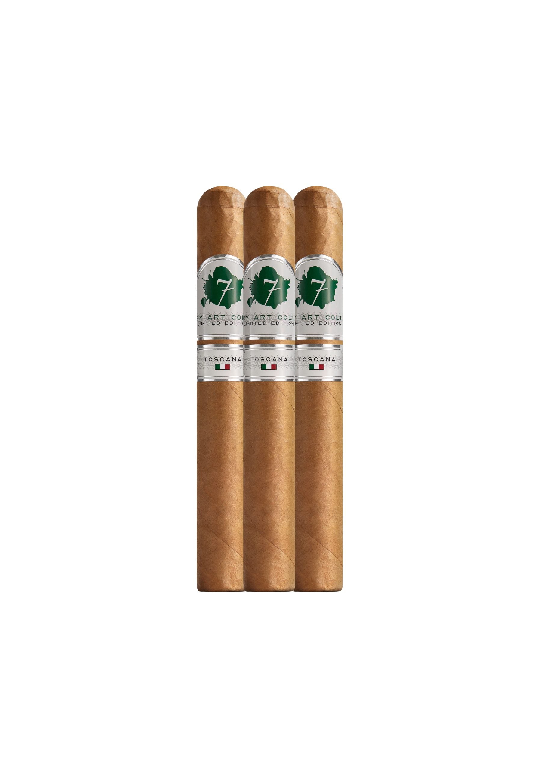 Three El Septimo Italy Toscana Toro cigars featuring white and green band with Italian flag