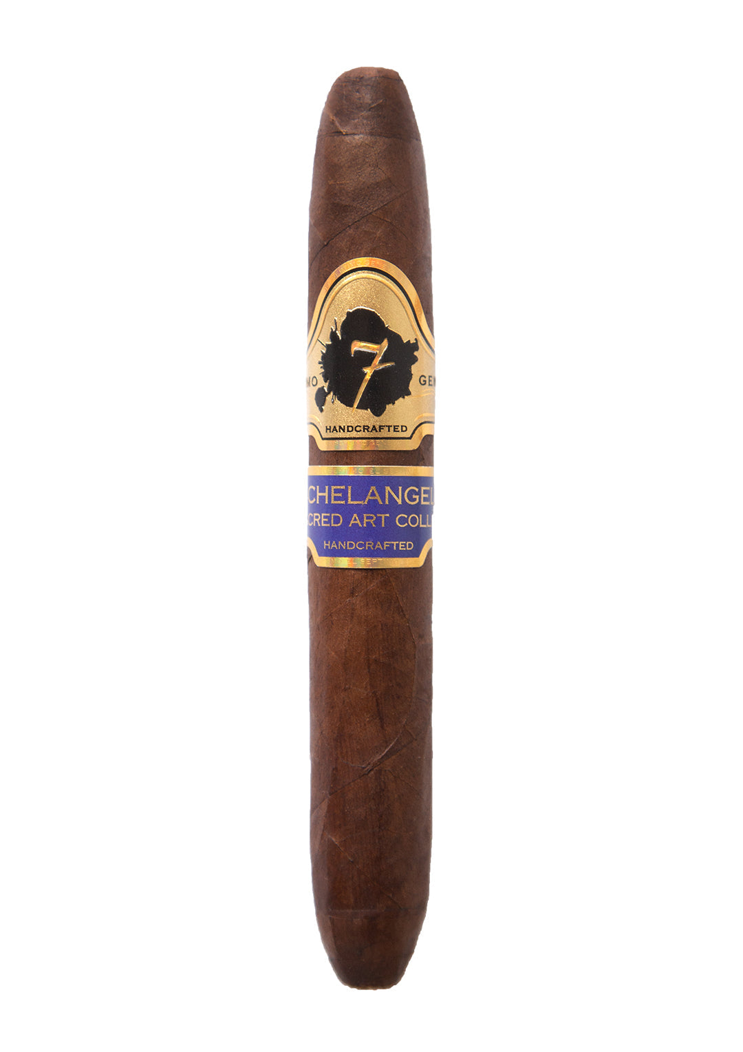 A single cigar with a label that reads 'Michelangelo' Sacred Art Collection