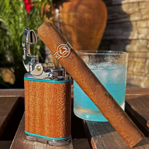 "Brizard and Co - Gatsby Table Lighter ""Positano"" African Mahogany & Turquoise pipping"