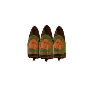 Three bullet-shaped El Septimo Small Impact cigars with green and orange labels against a white background