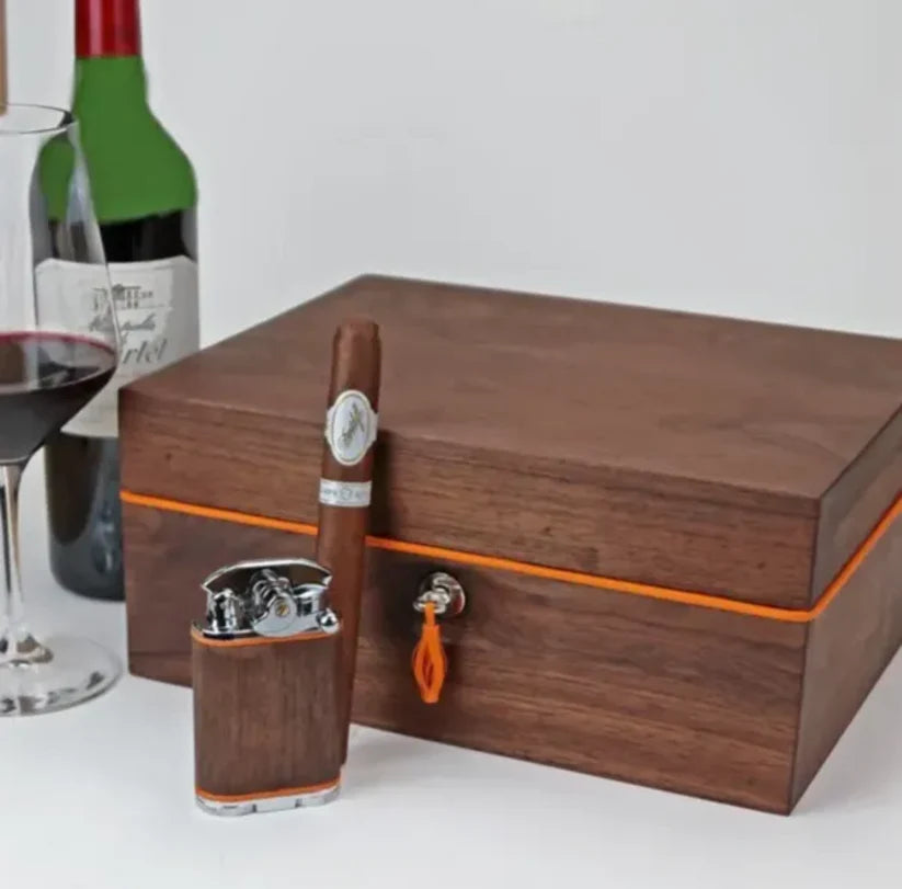 Brizard & Co “Curly Walnut and Orange Leather” Humidor (30/40 Count)