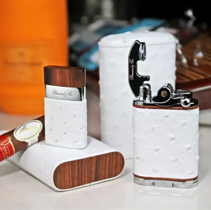 "Brizard and Co - Cigar Case (showband 3) Gordo Genuine White Ostrich & Rosewood"