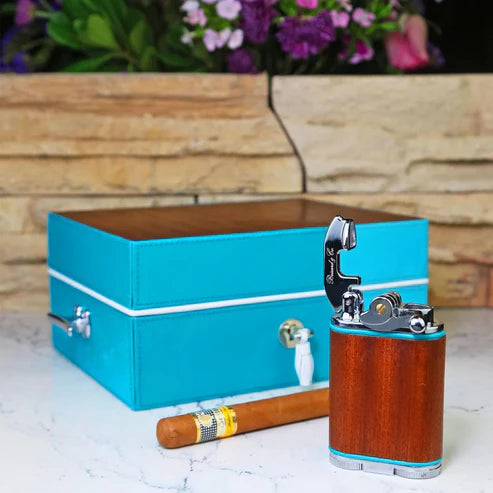 "Brizard and Co - Gatsby Table Lighter ""Positano"" African Mahogany & Turquoise pipping"