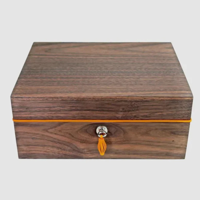 Brizard & Co “Curly Walnut and Orange Leather” Humidor (30/40 Count)