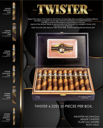 box of 20 premium cigars featuring twister cigars