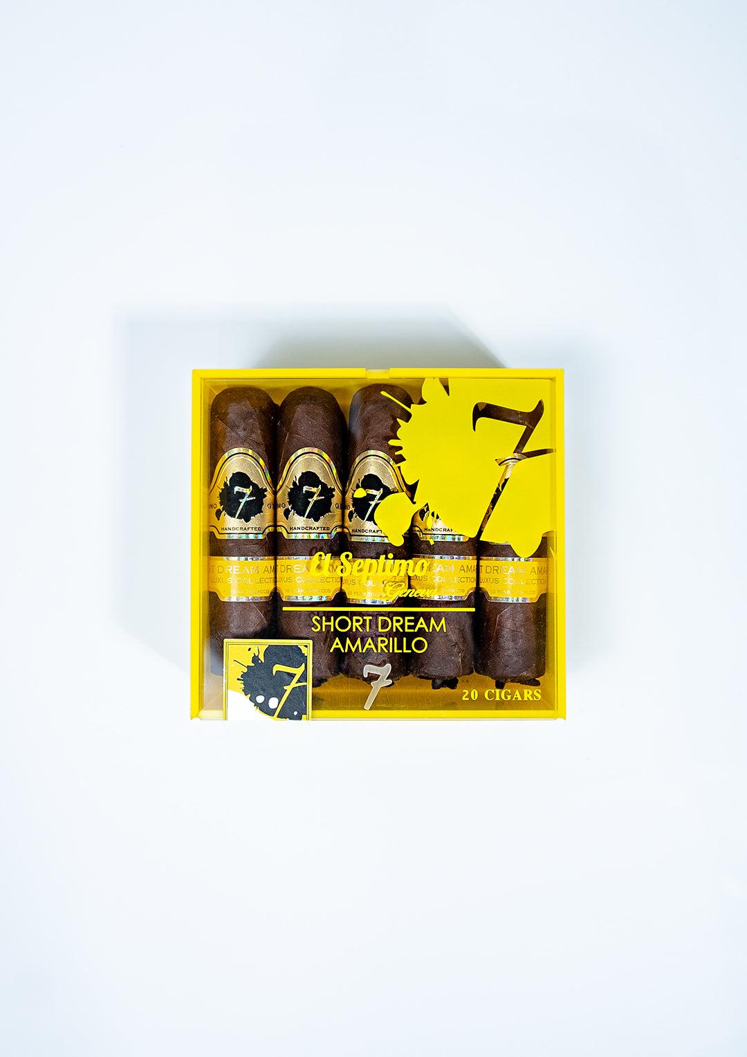 Box of El Septimo Short Dream Amarillo cigars in a clear and yellow box