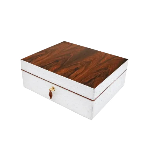 Brizard & Co – “Airflow” Cigar Humidor (70/80 Count) - White Ostrich Leather & Rosewood Collection